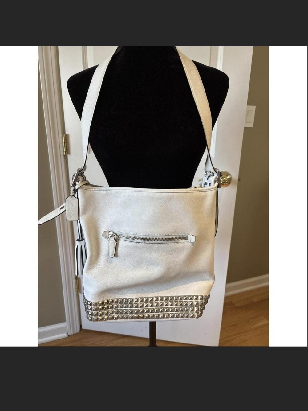 Coach White Stud-Trim Crossbody Bag - Chic Everyday Shoulder Bag